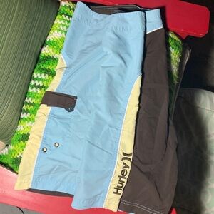 Hurley Light Blue and Cream Boardshorts with Dark Brown Trim